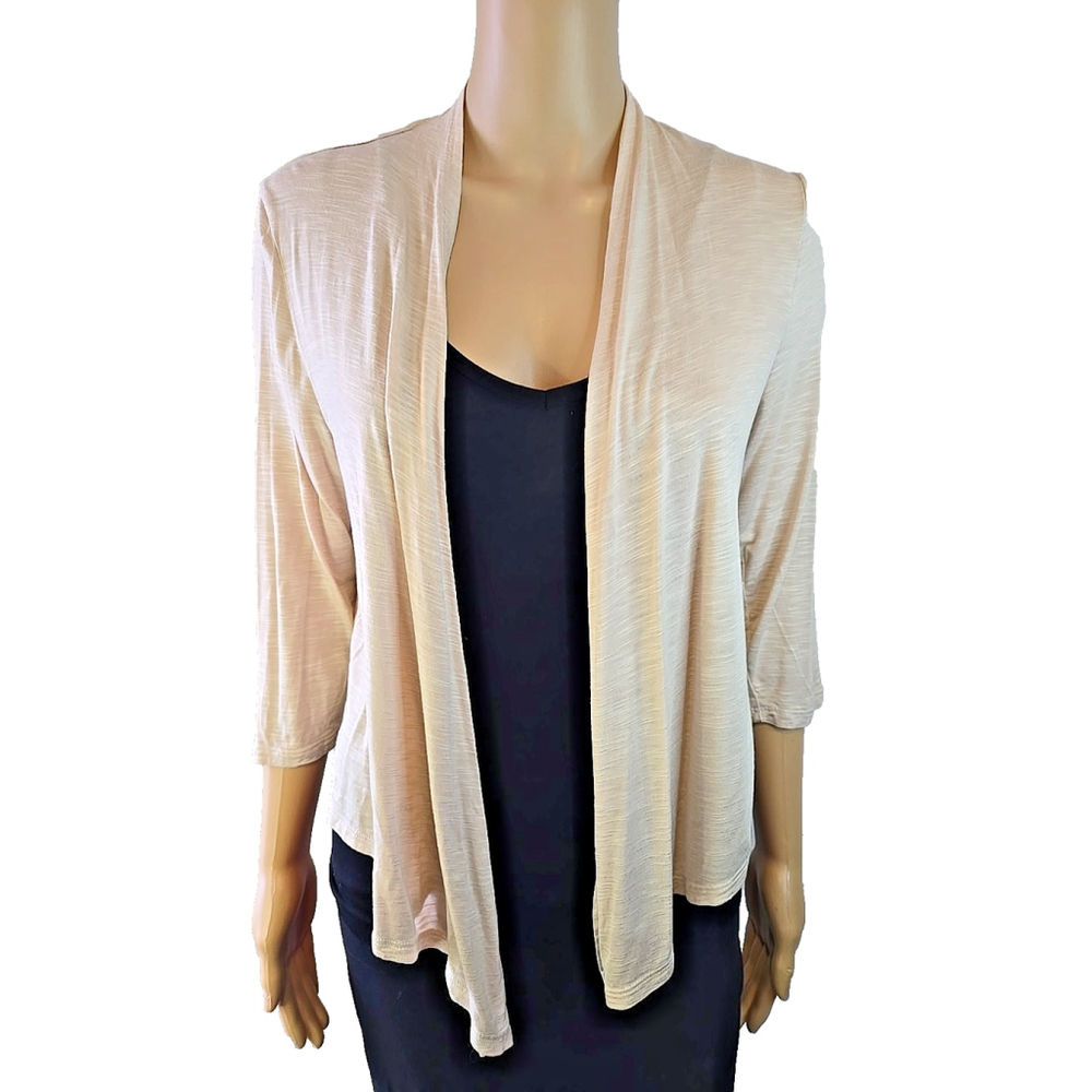 Marble S Beige Waterfall Cardigan Lightweight Open Front Stretch Layer - Picture 2 of 7